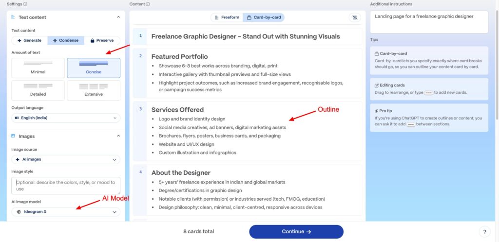 Gamma website generation
