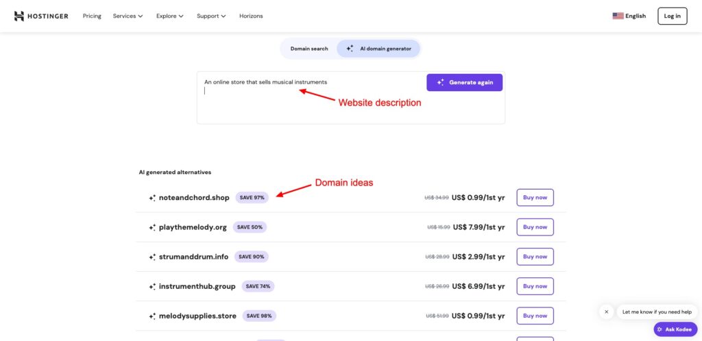 7 Best Places to Buy .AI Domains (2026): AI Domain Guide + Hidden Costs to Avoid 9 Hostinger Domain Name Generator