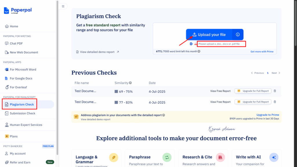 9 Best Free Plagiarism Checker Tools for 2026 (Students & Writers) 27 PaperPal UI