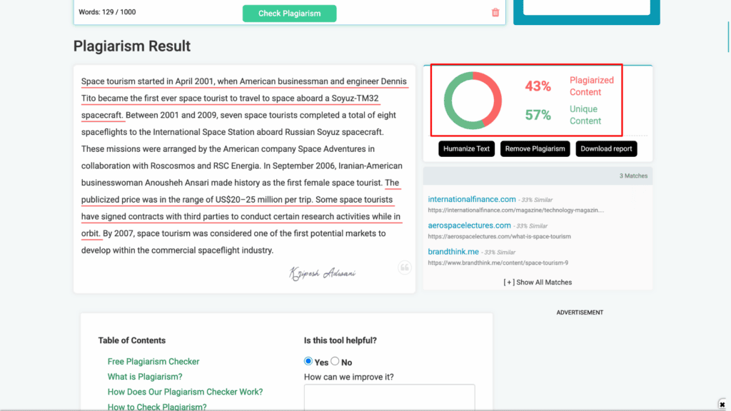 9 Best Free Plagiarism Checker Tools for 2026 (Students & Writers) 23 PrePostSEO plag check report for doc 2