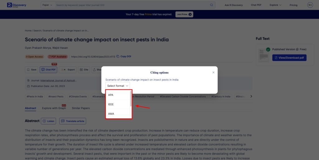 R Discovery - citation options
