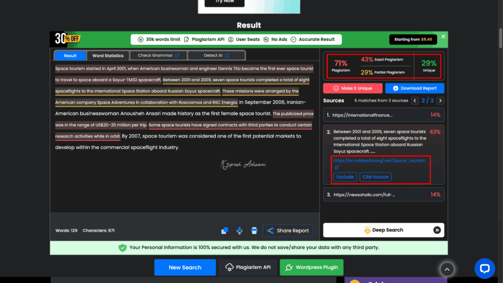 9 Best Free Plagiarism Checker Tools for 2026 (Students & Writers) 6 SmalllSEOTools plag check report for doc 2