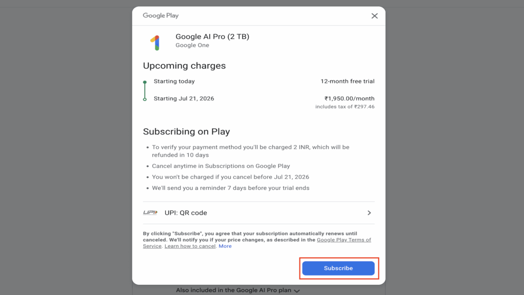 How to Get 2 TB FREE Google Cloud Storage In India (1 Year Offer) 14 Google One - Subscribe