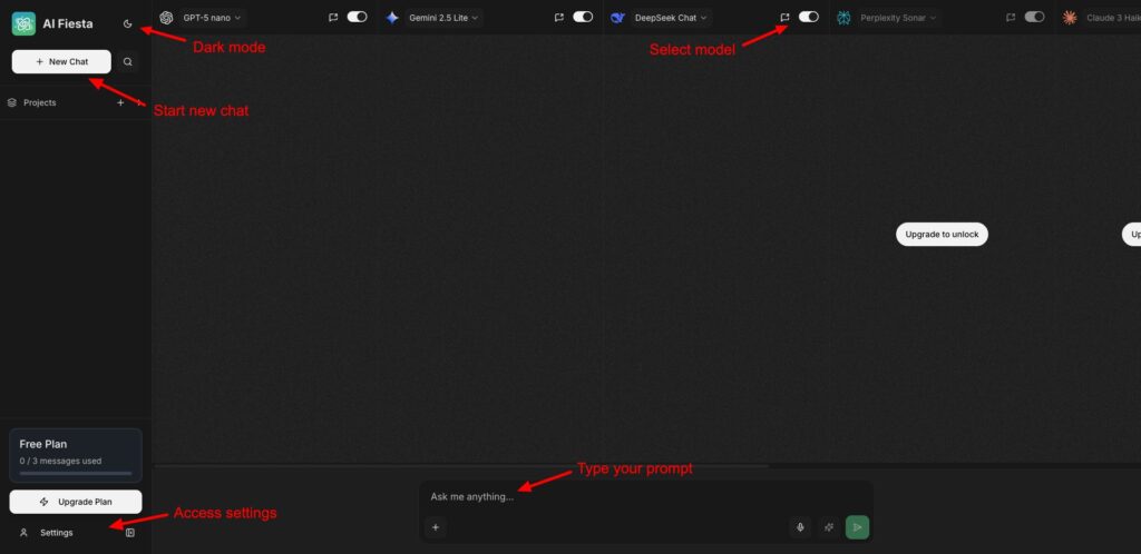 AI Fiesta user interface