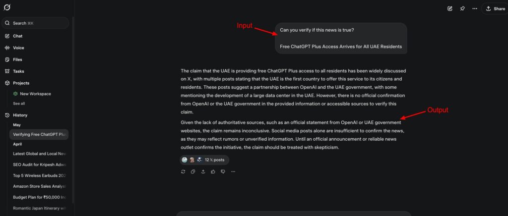 Grok for news verification