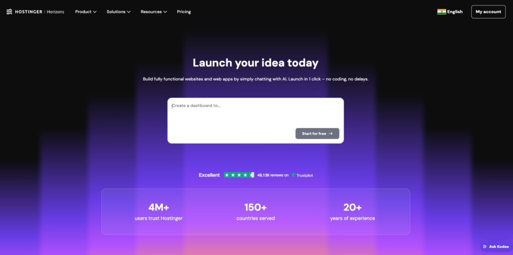 Hostinger horizons - home page