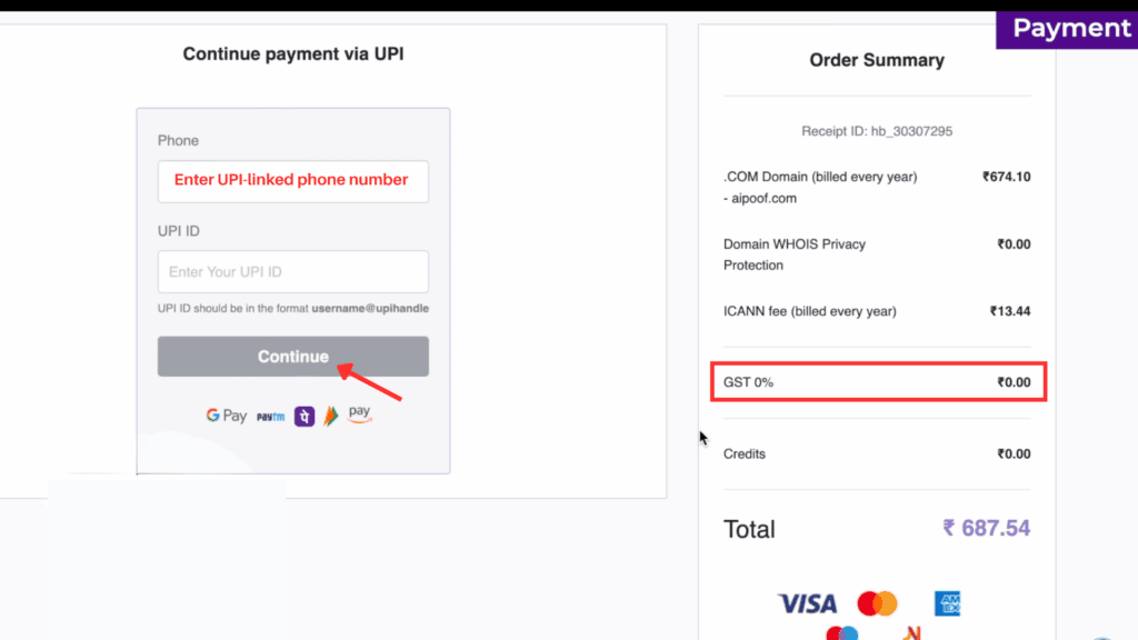 Step 9 Enter UPI Details