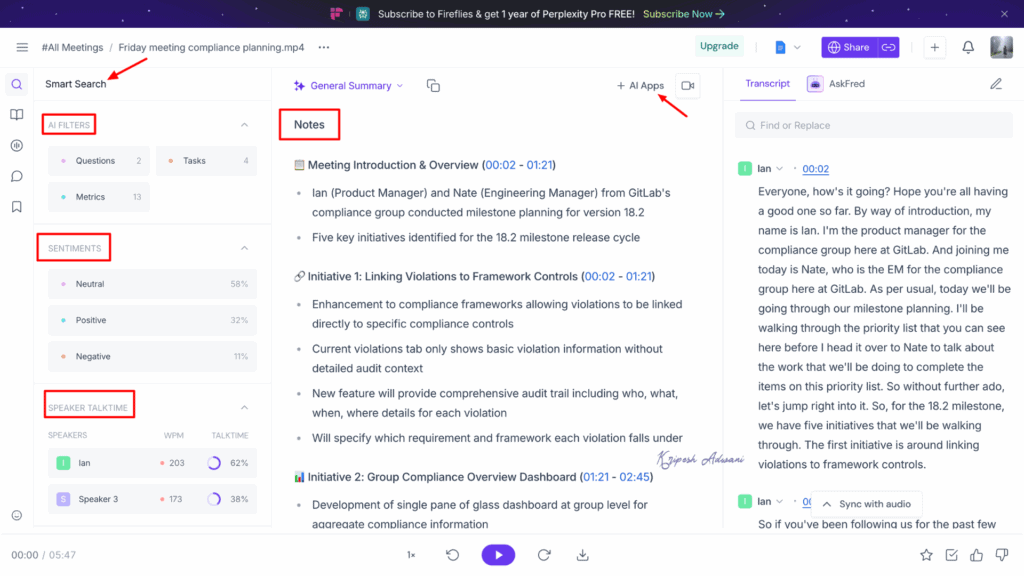 Fireflies AI Smart Search Dashboard