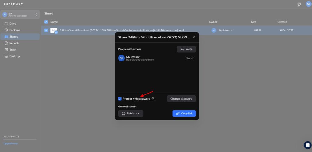 Internxt Review (2026): Is It Really The Most Secure Cloud Storage? (Honest Test) 7 Internxt - file sharing