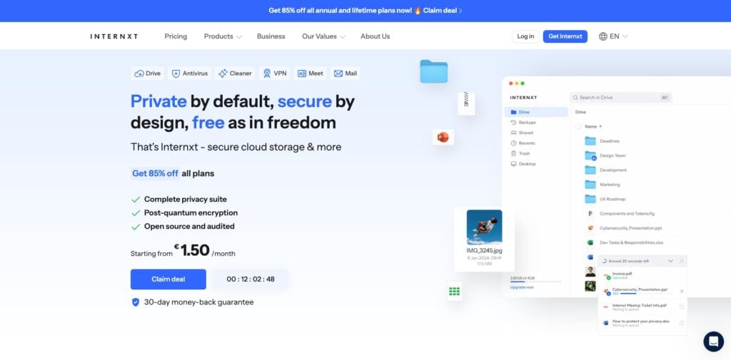 Internxt Review (2026): Is It Really The Most Secure Cloud Storage? (Honest Test) 1 Internxt homepage