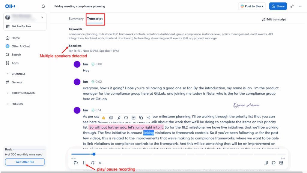 Otter AI Transcriptions