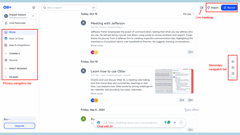 Otter AI Review 2026: Is This Meeting Assistant Worth It? (Honest Test) 2 Otter AI Web User Interface