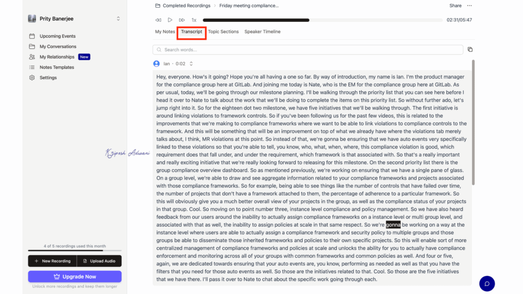 Sonnet AI Transcriptions