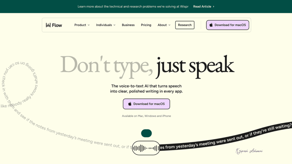 Wispr Flow AI Website
