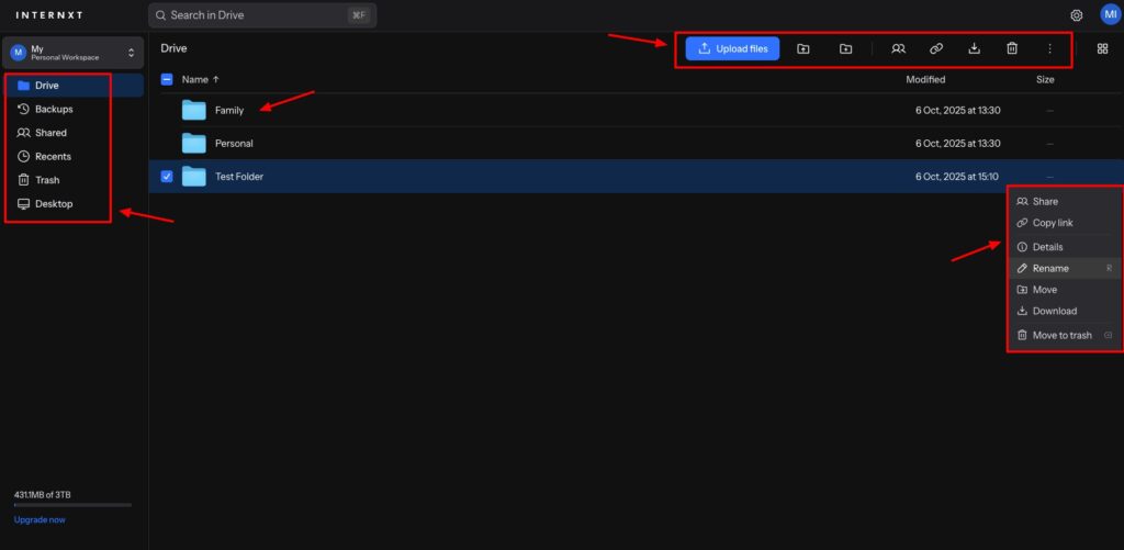 Internxt Review (2026): Is It Really The Most Secure Cloud Storage? (Honest Test) 2 internxt user interface