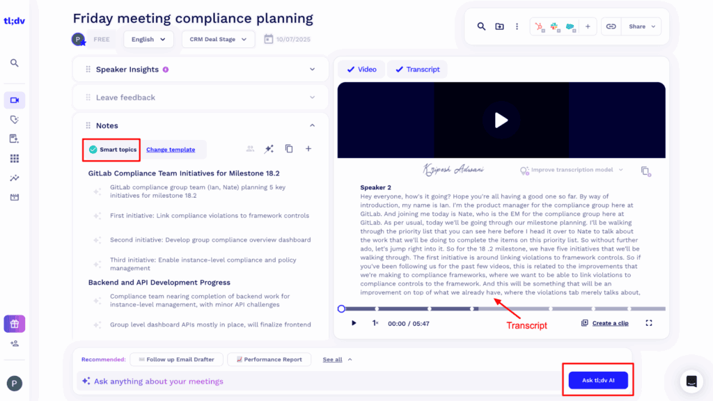 tl_dv transcripts & smart topics