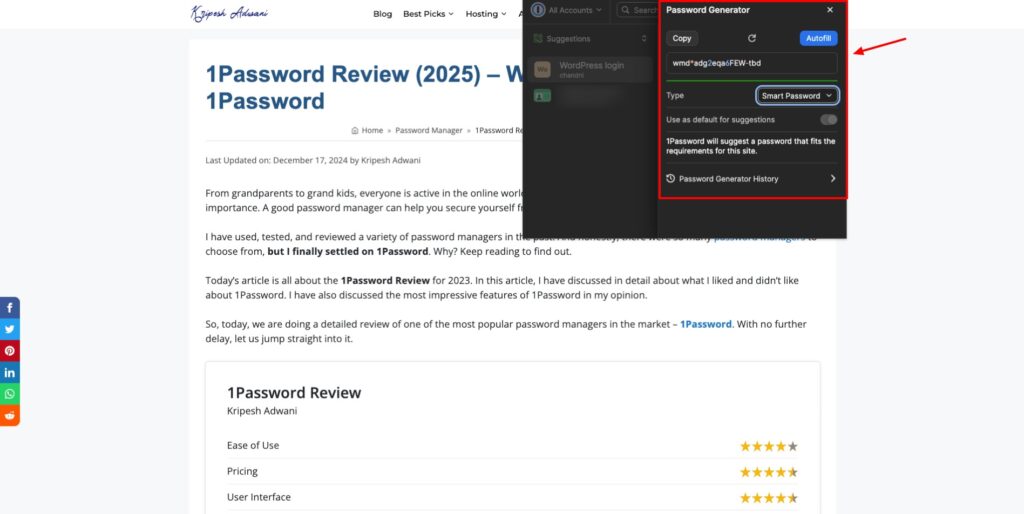 1Password - password generator