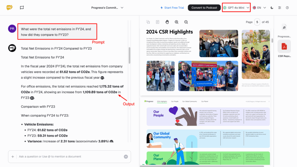 AskYourPDF Output on Factual Queries