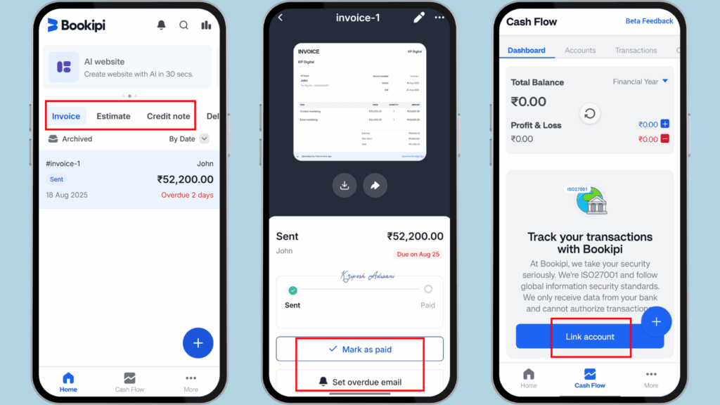 Bookipi mobile interface