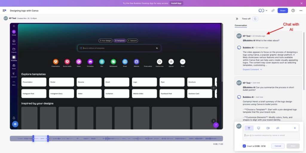 Bubbles - screen recording and notes
