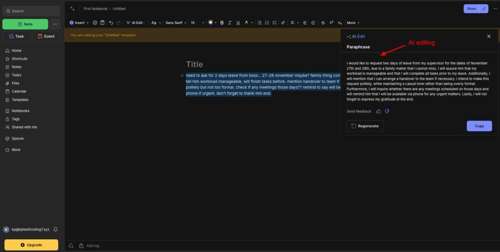 Evernote - AI editing