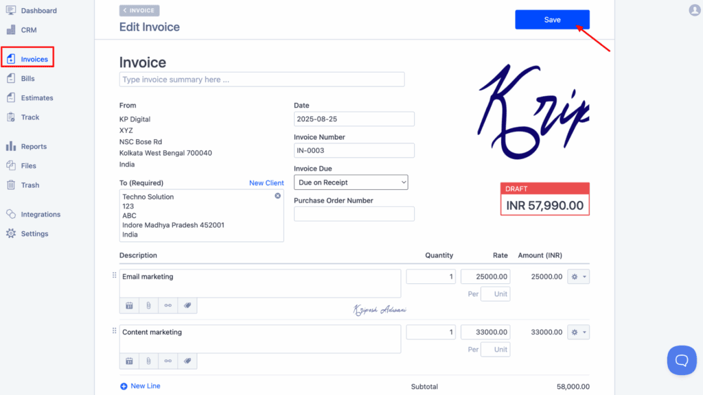 Hiveage invoice generation