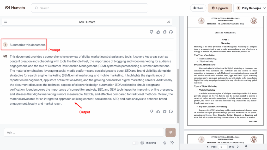Humata AI Input vs Output