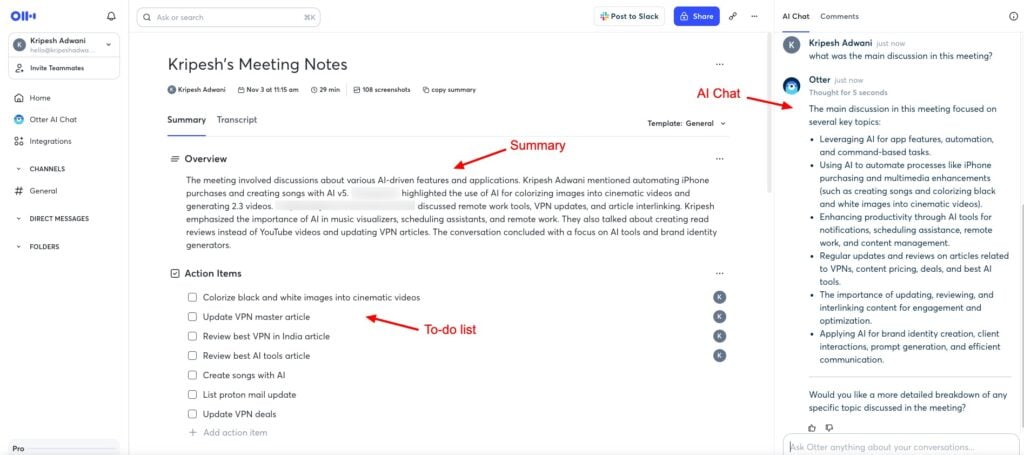 Otter AI - meeting notes