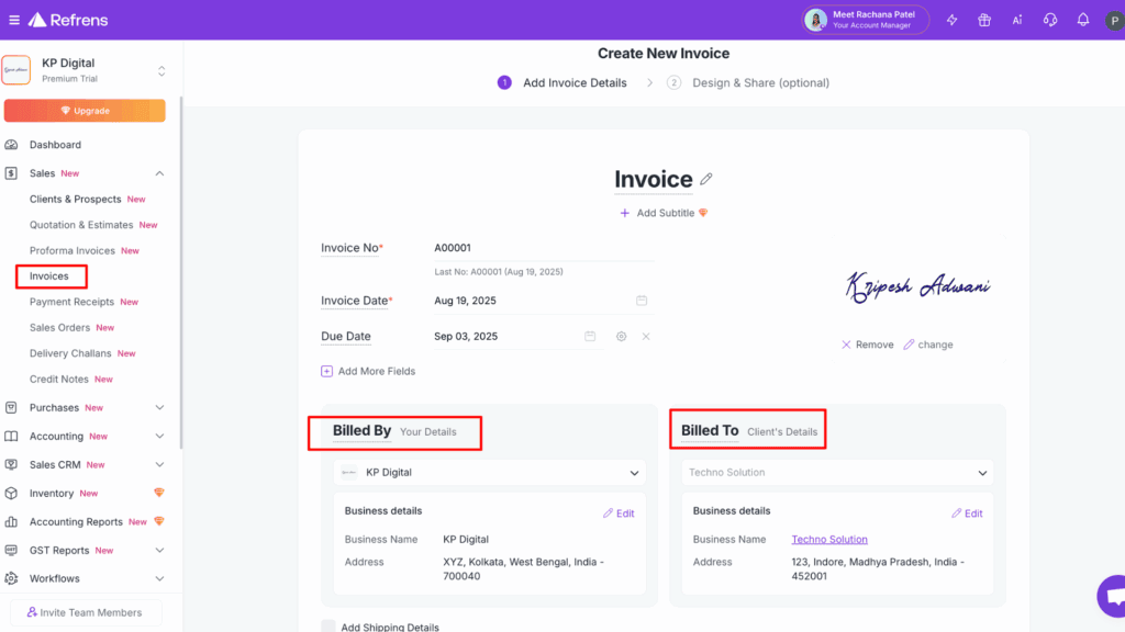 Refrens invoice generation