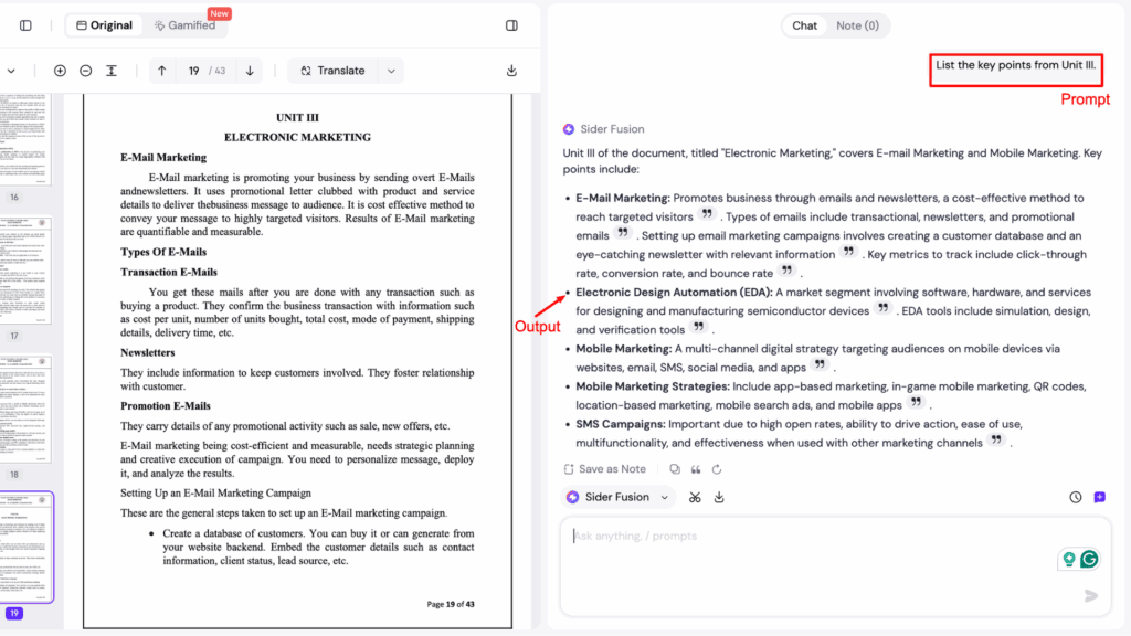 Sider AI Input vs Output