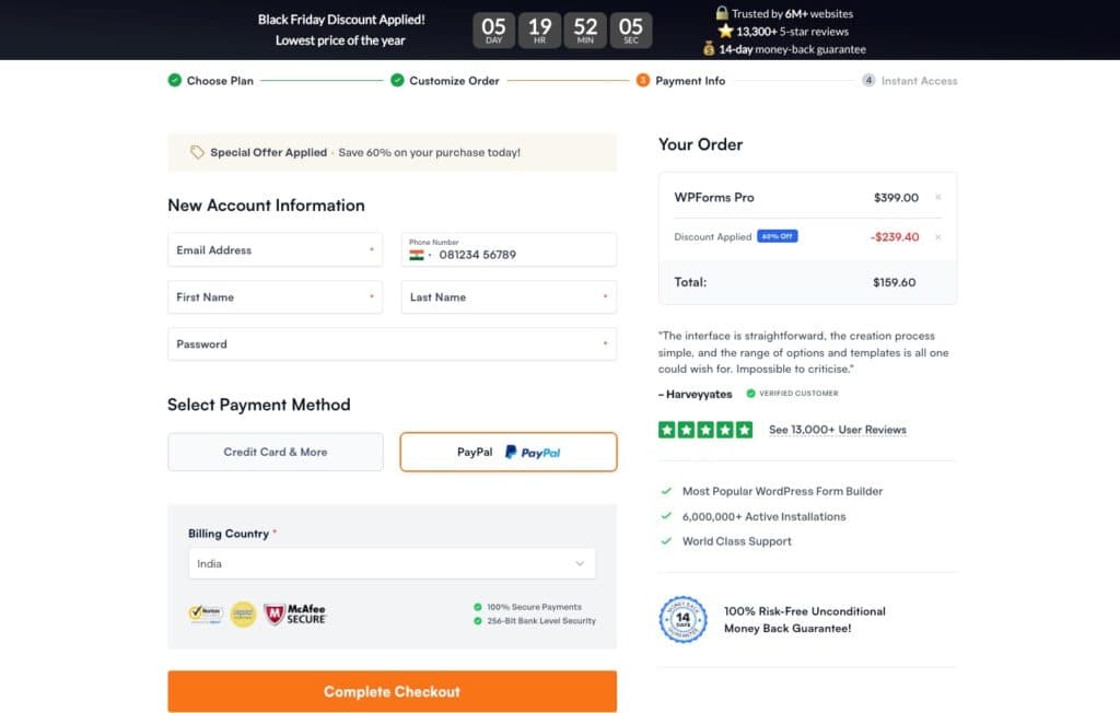 WPForms Black Friday Deal 2025: Up to 70% OFF All Licenses 4 WPForms BF deal - checkout