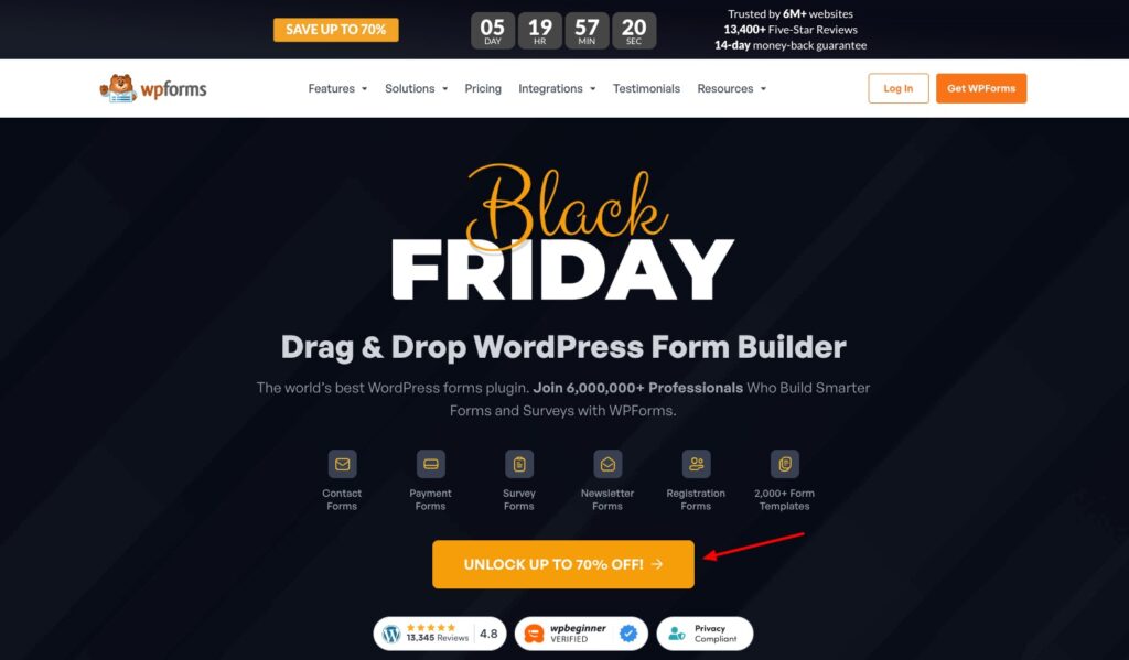 WPForms Black Friday Deal 2025: Up to 70% OFF All Licenses 2 WPForms Black Friday Discount