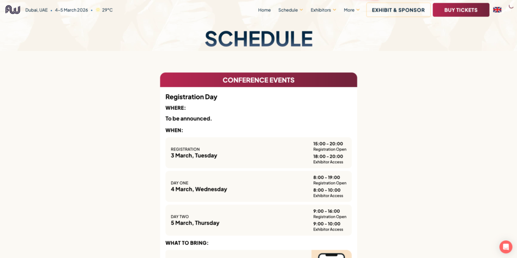 AW Dubai Schedule
