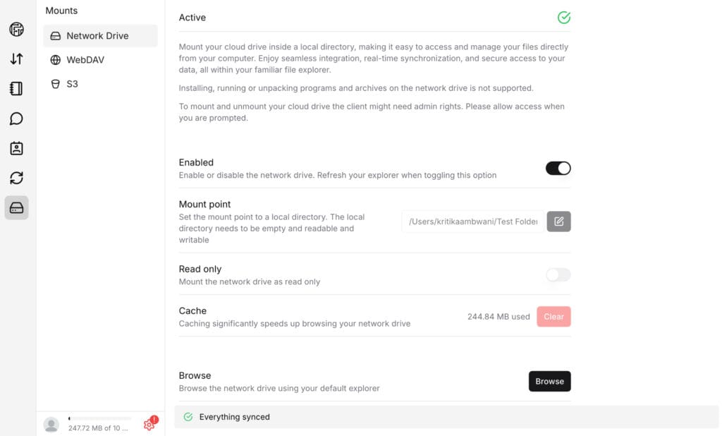 Filen virtual drive mounting