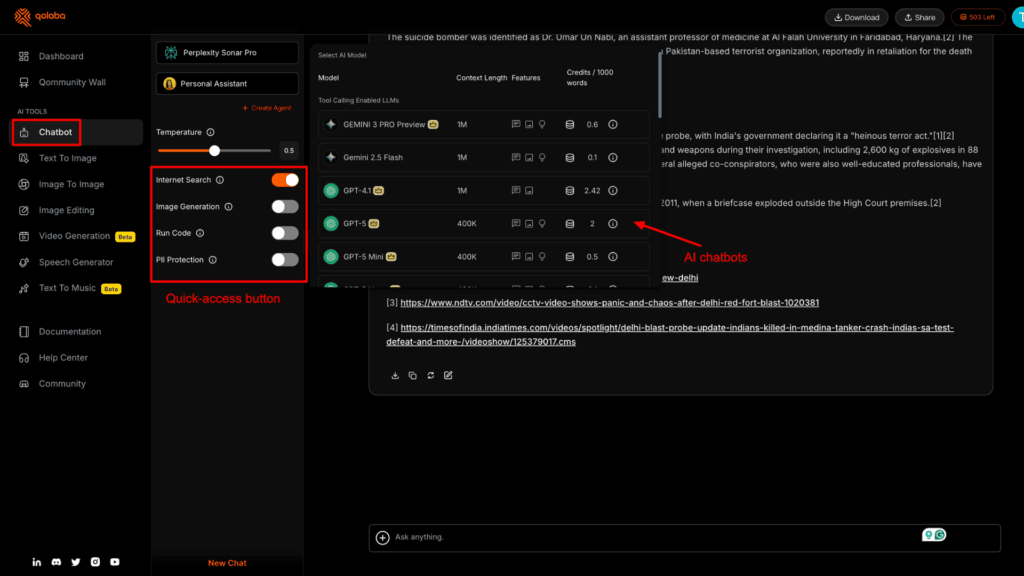 Qolaba chatbot interface
