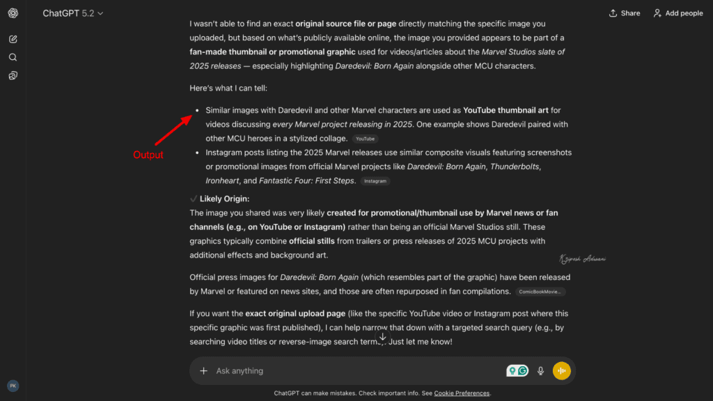How to Reverse Image Search: Find Any Photo's Source in Seconds (2026 Methods) 33 Step 4 ChatGPT output