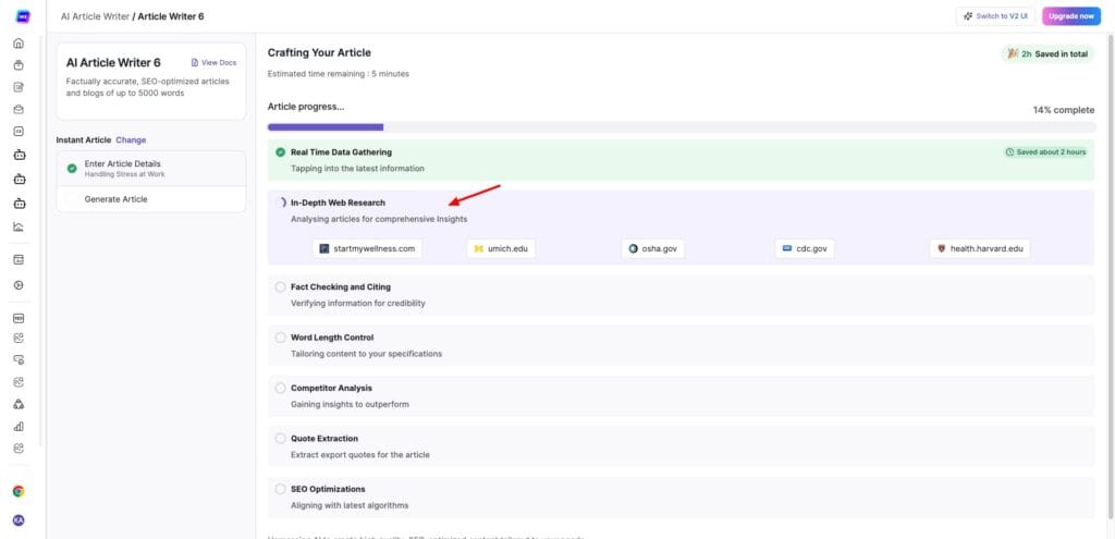 Writesonic - AI Article Generation Process
