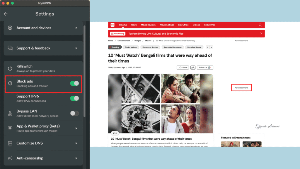 NymVPN ad blocker
