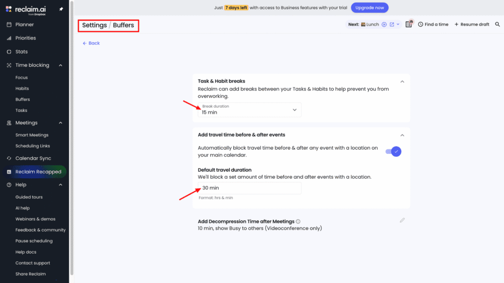 Reclaim AI-  Buffer Time
