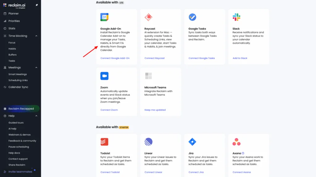 Reclaim AI- Integrations
