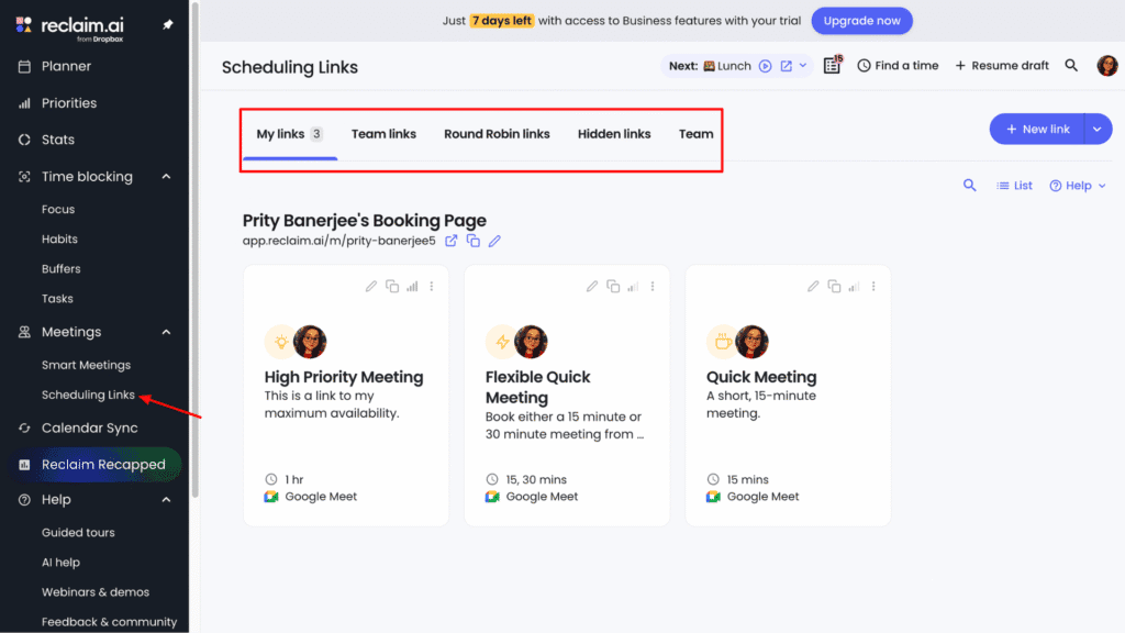 Reclaim AI- Scheduling link 