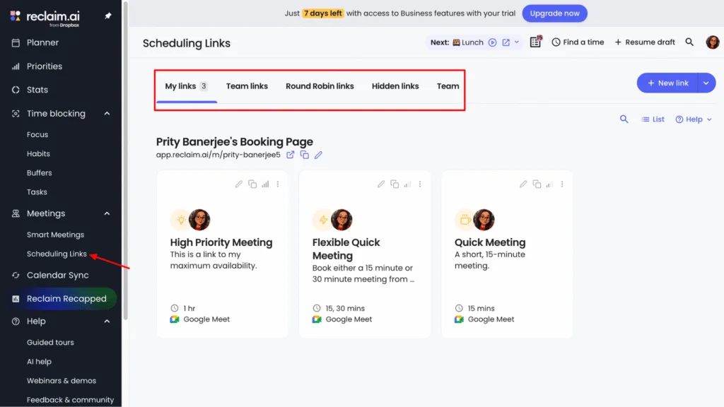 Reclaim AI- Scheduling link 