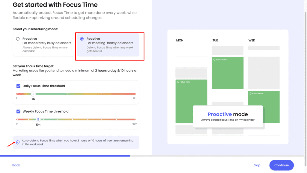 Reclaim AI Set scheduling mode