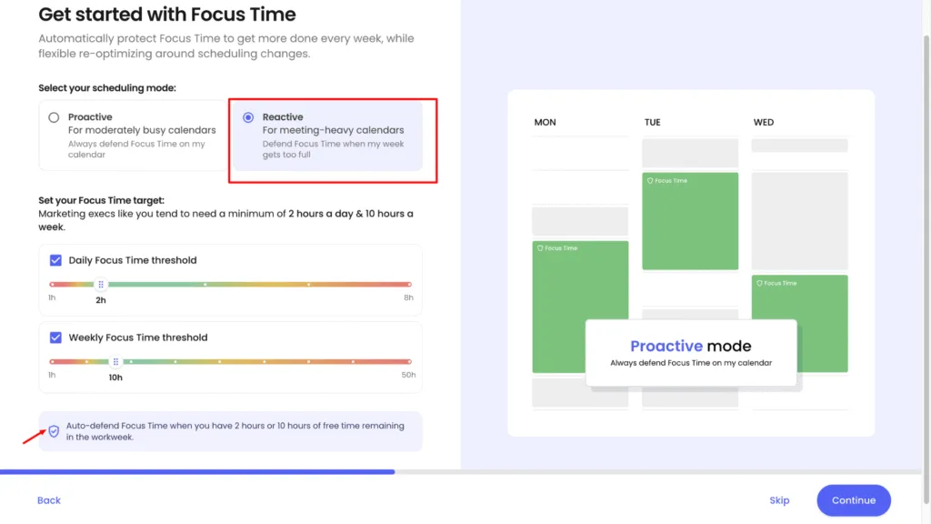 Reclaim AI Set scheduling mode