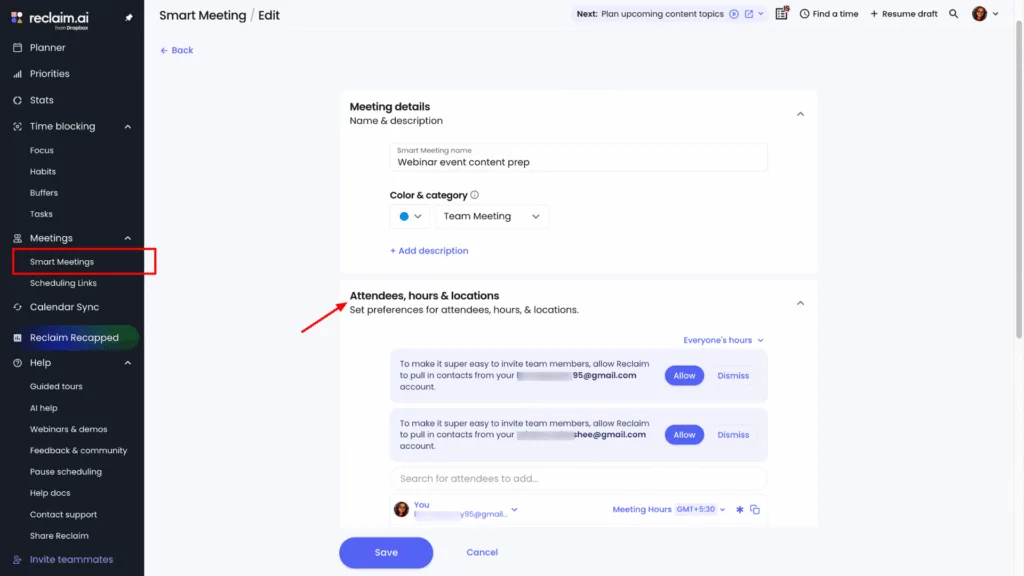 Reclaim AI Smart meeting