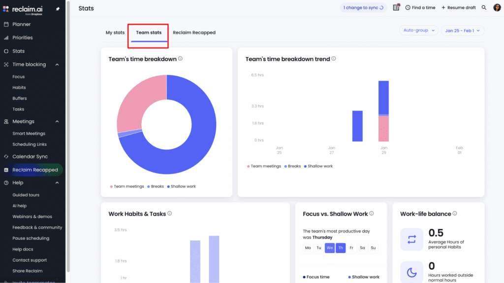 Reclaim AI - Team Stats
