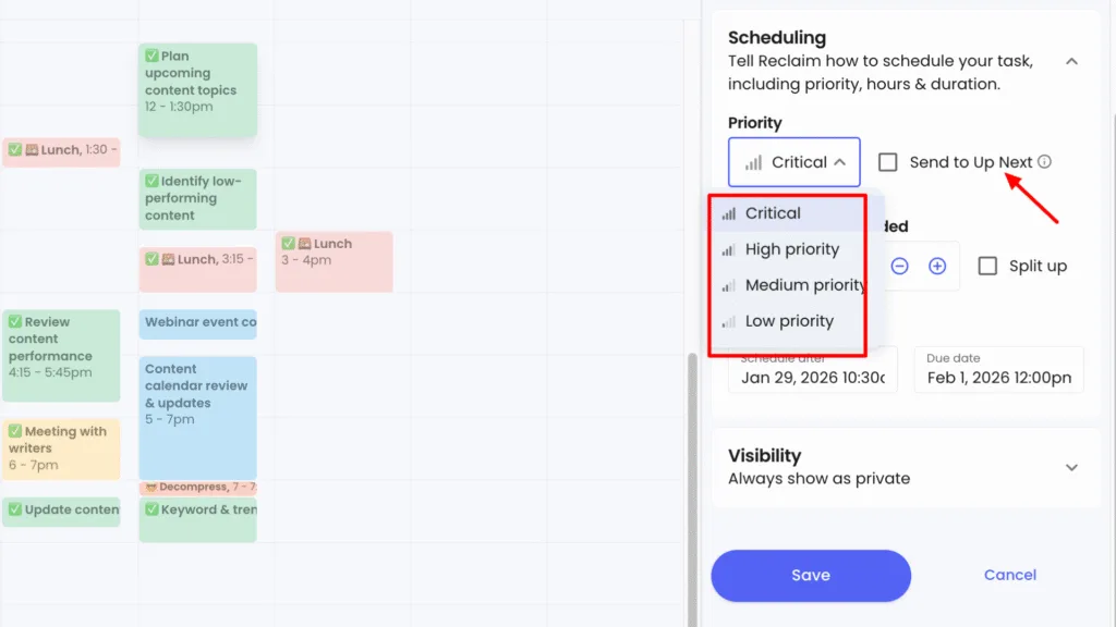Reclaim AI set task priorities