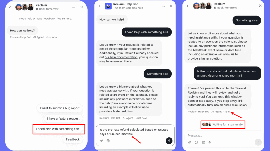 Reclaim AI support response

