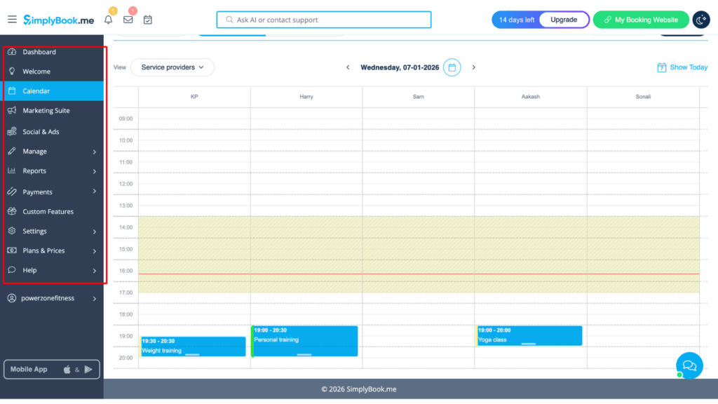 SimplyBook.me dashboard
