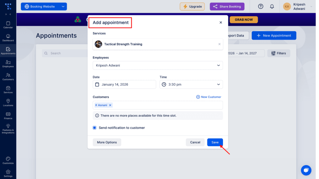 Trafft add appointment
